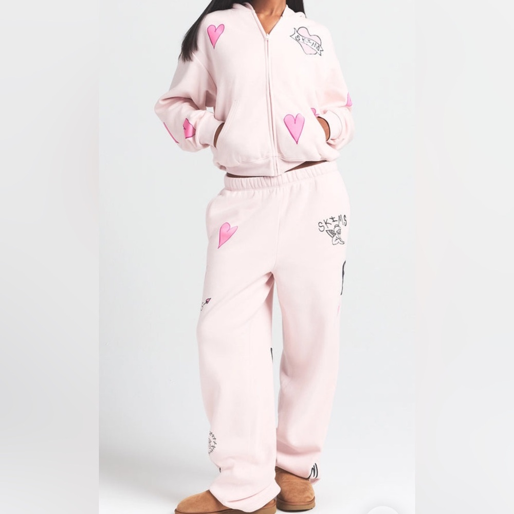 SKIMS Cotton Fleece Zip Up Hoodie & Straight Leg Pant